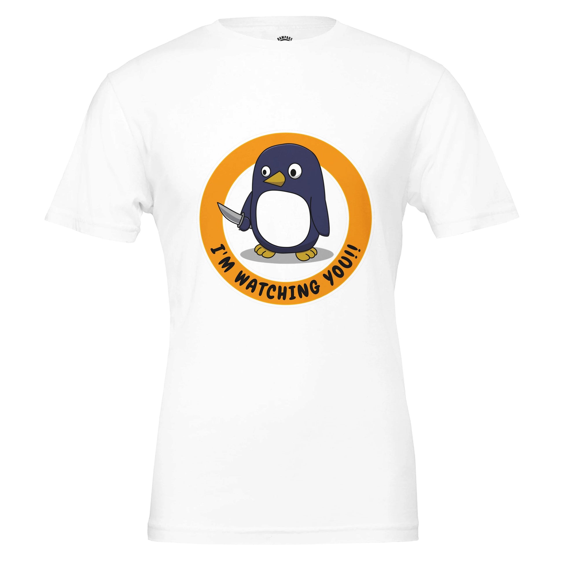 Sinister Penguin T-Shirt – I'm Watching You! – Unisex Soft Cotton Tee - Rampage Design Studio