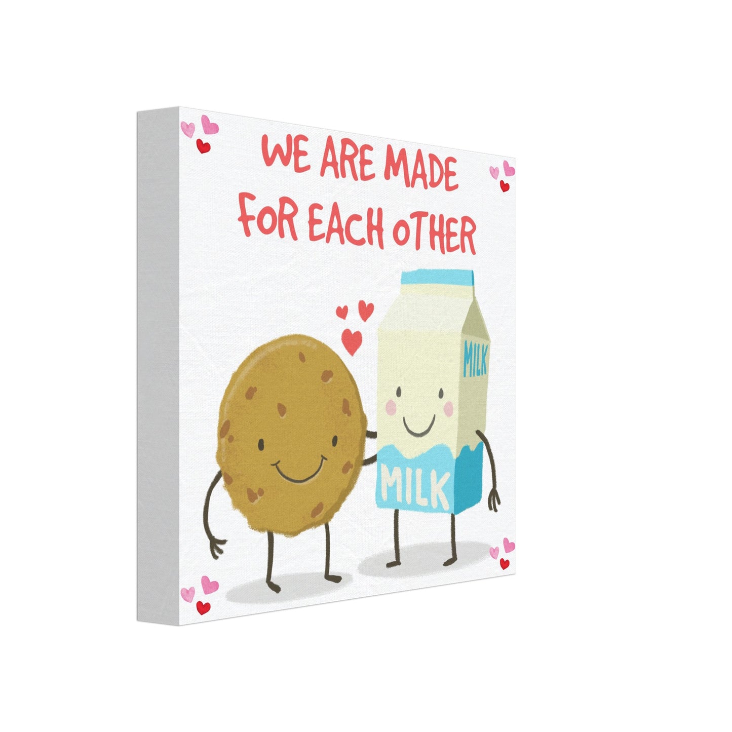 Valentine's Day Canvas Print, Cute Cookie & Milk Love Art, We Are Made for Each Other print, cute gift for a valentine - Rampage Design Studio