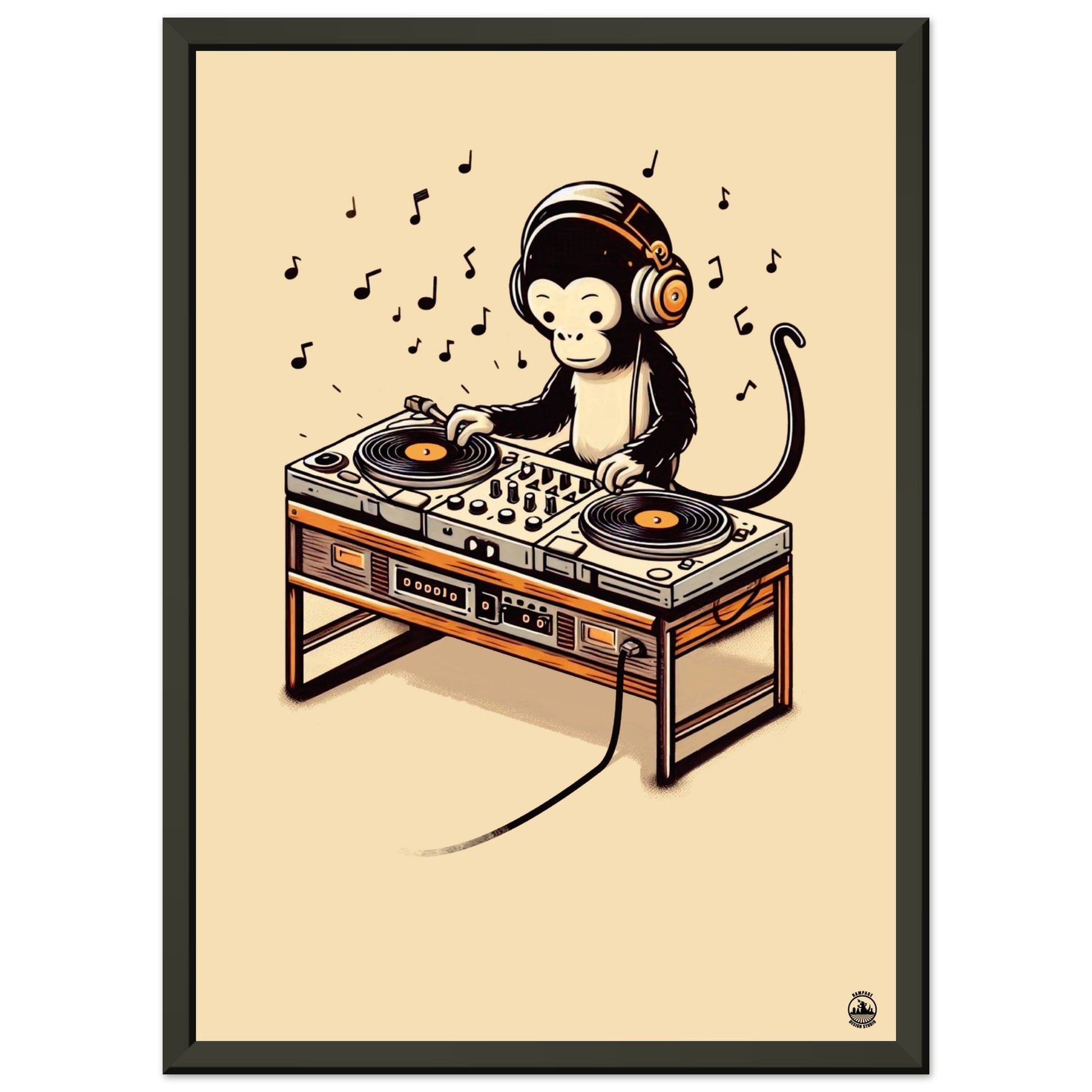 Monkey DJ Premium Matte Paper Metal Framed Poster - Rampage Design Studio