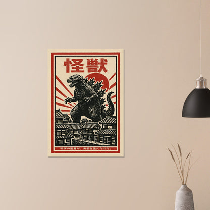 Retro Godzilla Kaiju Poster – Japanese Vintage Monster Movie Fine Art Poster - Rampage Design Studio
