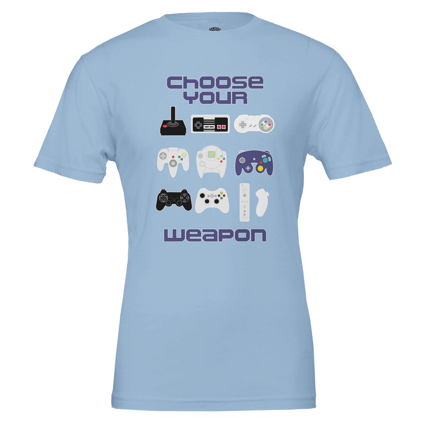 Retro Gamer T-Shirt, Choose Your Weapon, Vintage & Modern Game Controllers Design, Nintendo, Playstation, Sega, Atari, Xbox - Rampage Design Studio