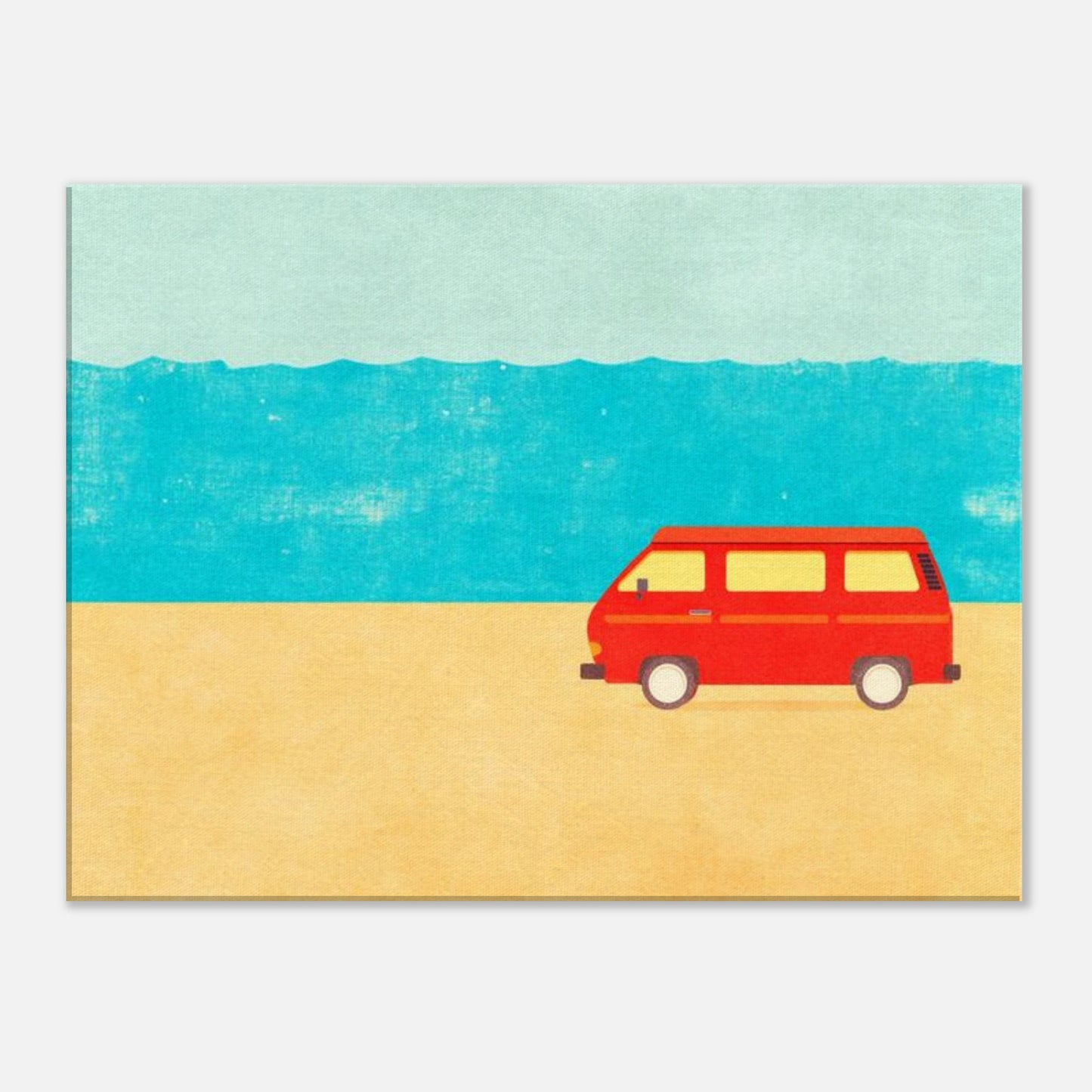 Minimalist VW Camper Van Beach Canvas – Retro Coastal Wall Art, Van Life Decor, Red Camper Print for Travel Lovers - Rampage Design Studio