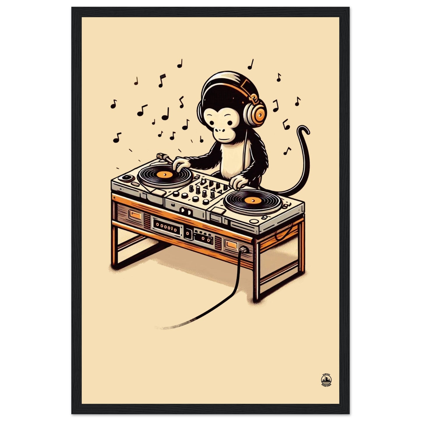 Monkey DJ Premium Matte Paper Wooden Framed Poster - Rampage Design Studio