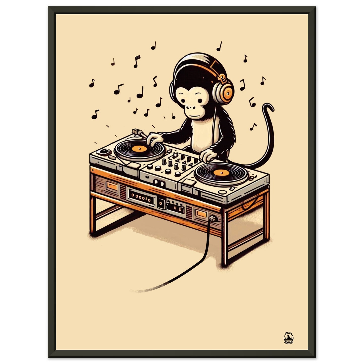 Monkey DJ Premium Matte Paper Metal Framed Poster - Rampage Design Studio