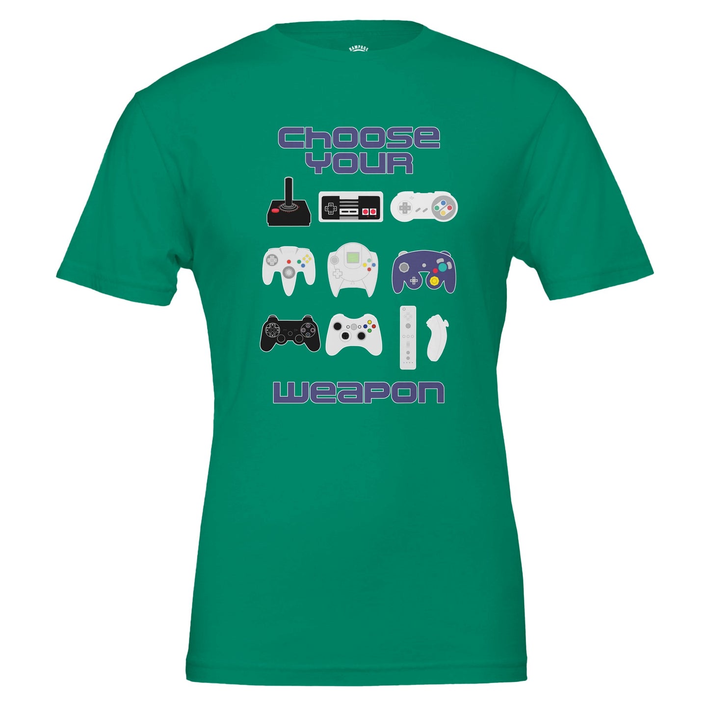 Retro Gamer T-Shirt, Choose Your Weapon, Vintage & Modern Game Controllers Design, Nintendo, Playstation, Sega, Atari, Xbox - Rampage Design Studio