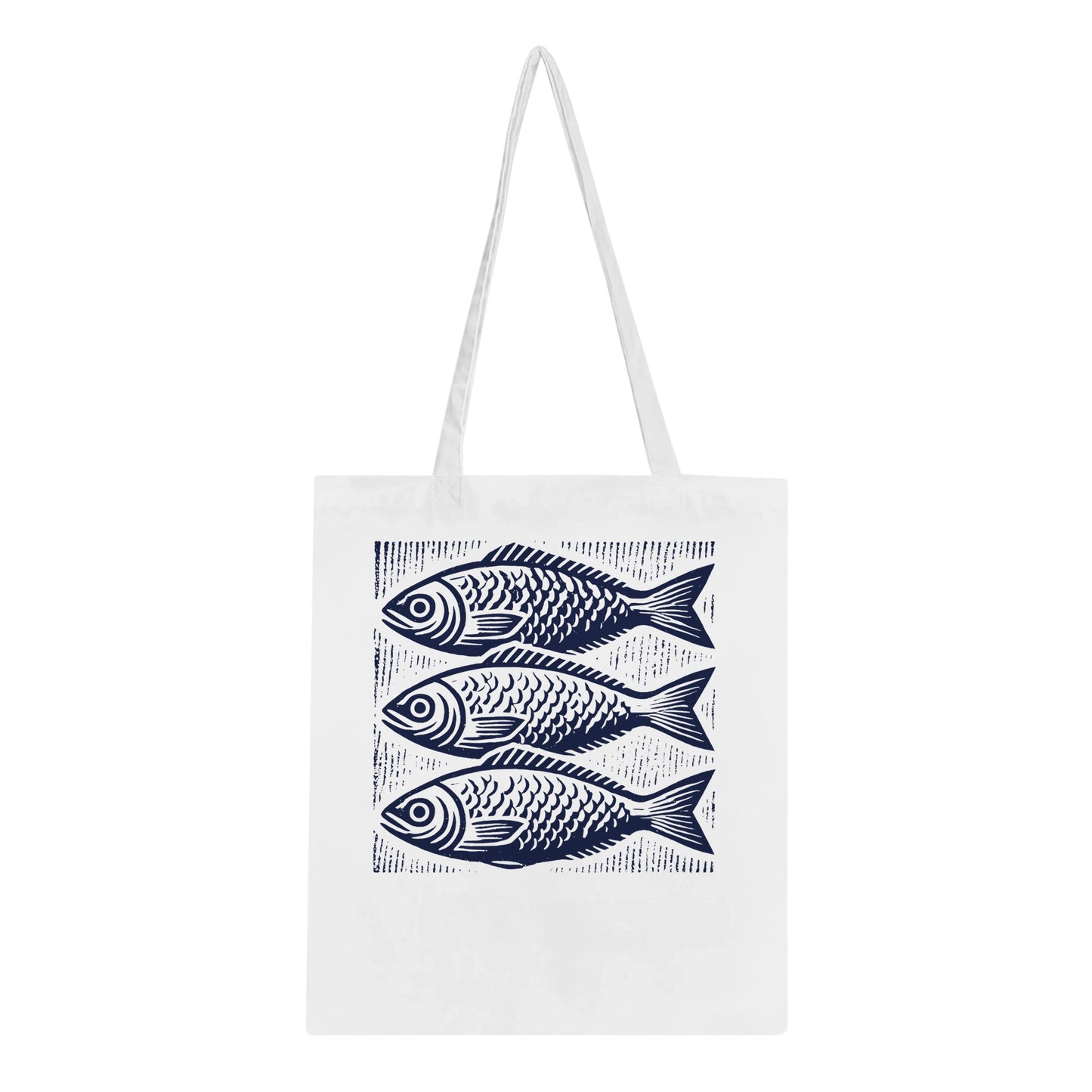 Fisherman Aesthetic fish Tote Bag – 100% Cotton, Reinforced Handles, Unique Block Print Design - Rampage Design Studio