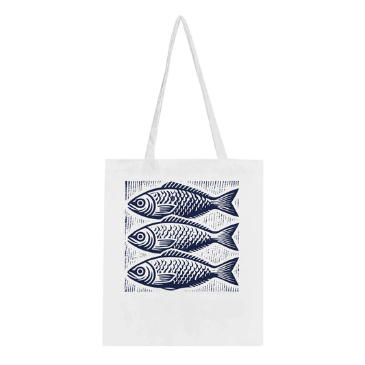 Fisherman Aesthetic fish Tote Bag – 100% Cotton, Reinforced Handles, Unique Block Print Design - Rampage Design Studio