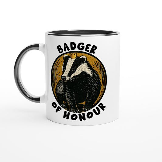 Badger Of Honour Mug - Woodland Animal Gift, Cottagecore Nature Mug, Illustrated Wildlife Cup, Badger Lover Present - Rampage Design Studio