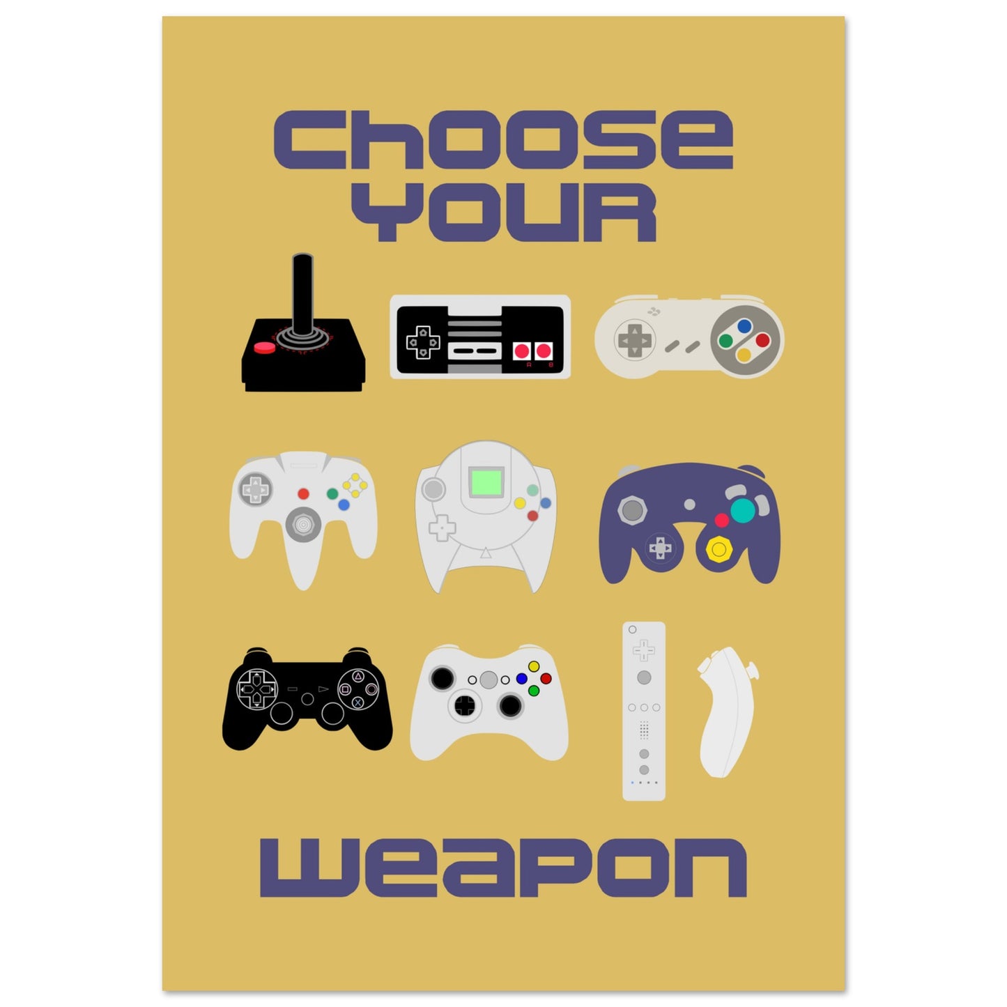 Choose Your Weapon Retro Poster, Vintage Gaming Controllers Art Print, Gift for Gamers, Boys room poster, gaming room poster - Rampage Design Studio