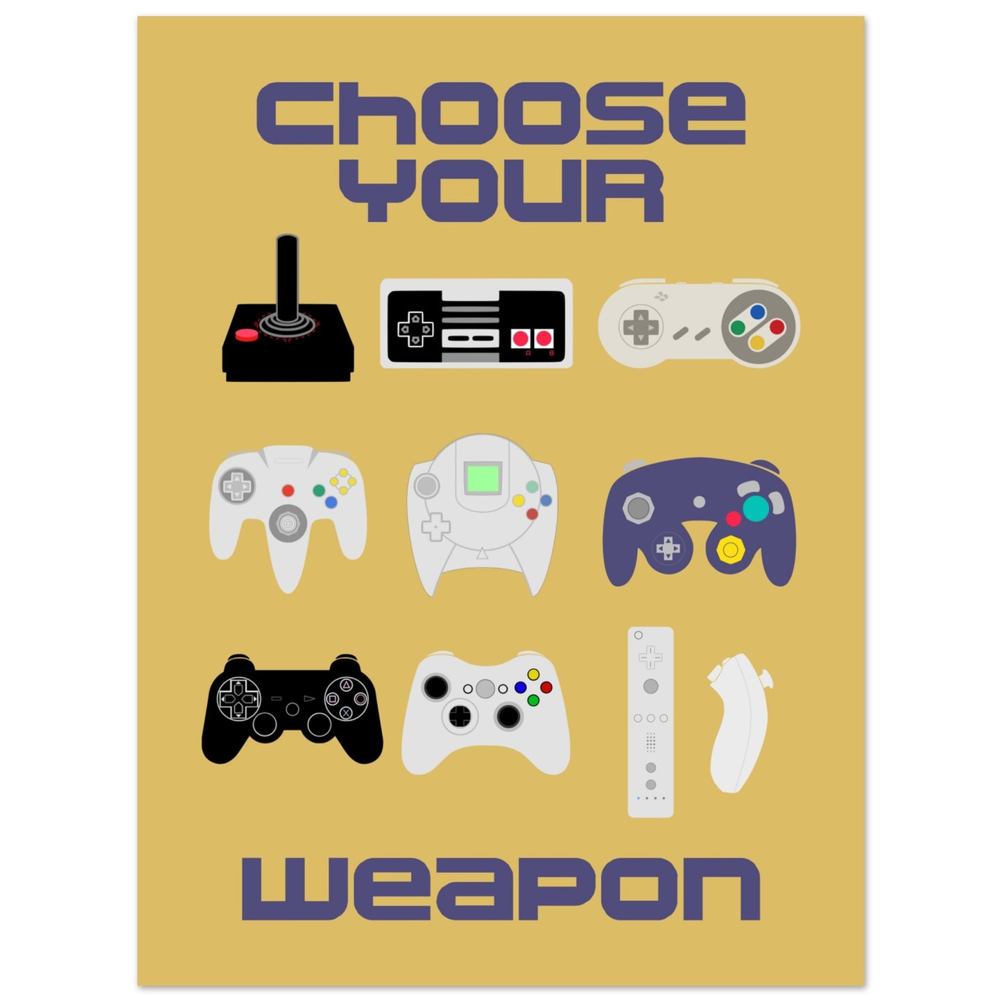 Choose Your Weapon Retro Poster, Vintage Gaming Controllers Art Print, Gift for Gamers, Boys room poster, gaming room poster - Rampage Design Studio