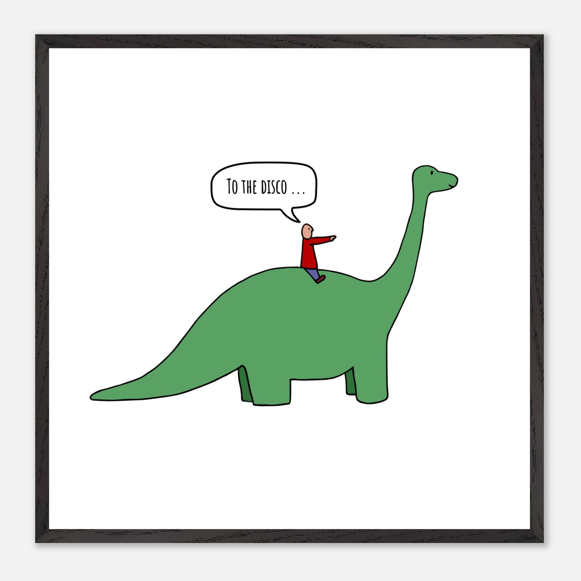 Funny Dinosaur Framed Poster, To The Disco, Dance Themed Art, Music Art, Dinosaur Art, Cartoon Decor, Ready-to-Hang, Sustainable Wood Frame, Perfect for Kids' Rooms - Rampage Design Studio