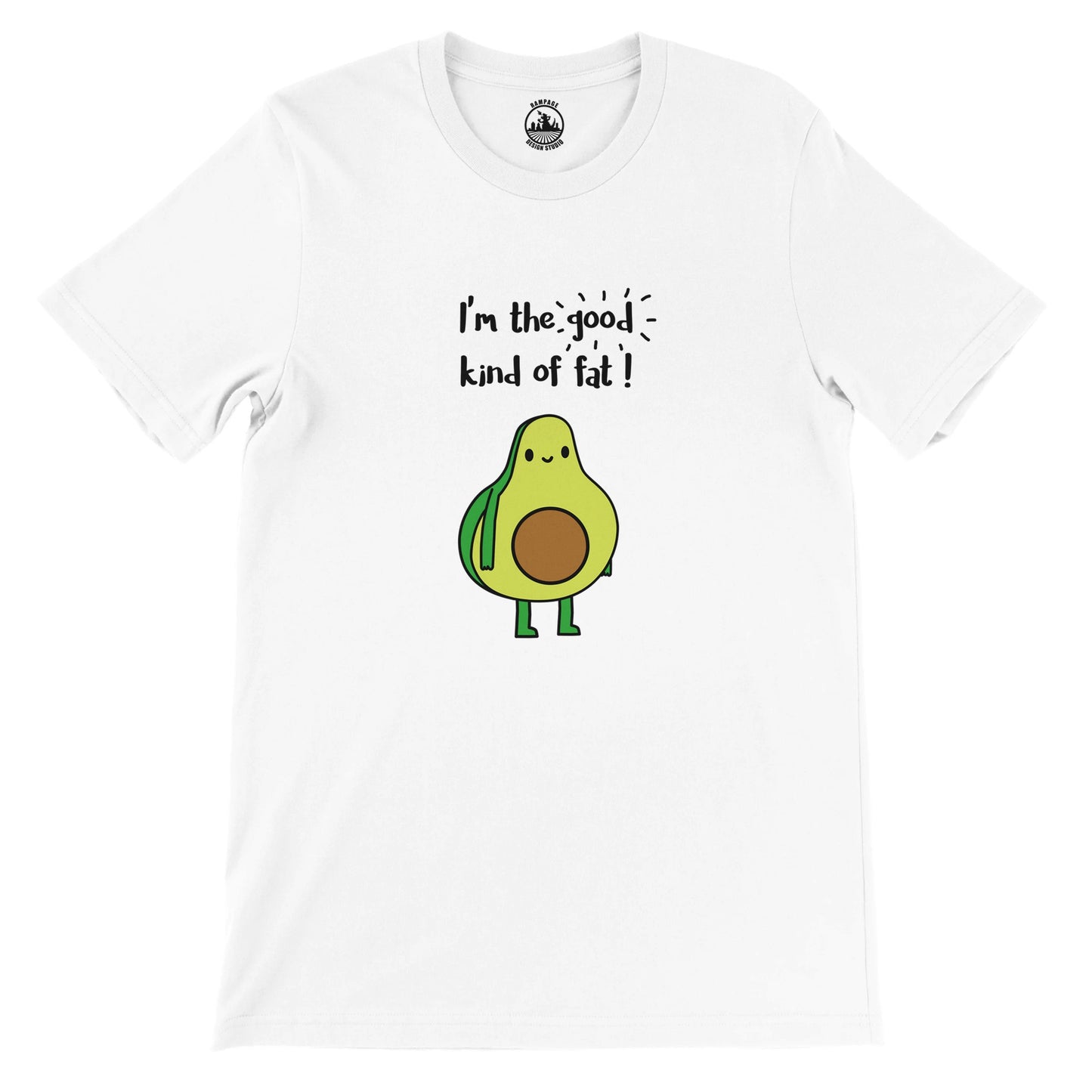 Funny Avocado T-Shirt – “The Good Kind of Fat” Pun Shirt - Rampage Design Studio