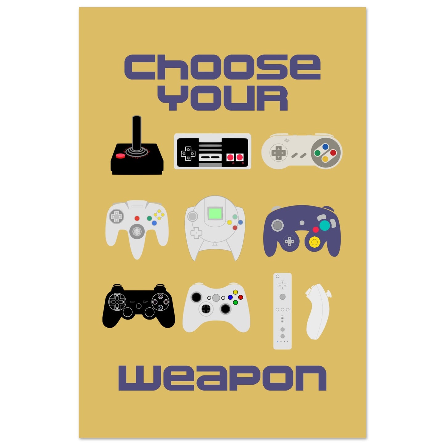 Choose Your Weapon Retro Poster, Vintage Gaming Controllers Art Print, Gift for Gamers, Boys room poster, gaming room poster - Rampage Design Studio