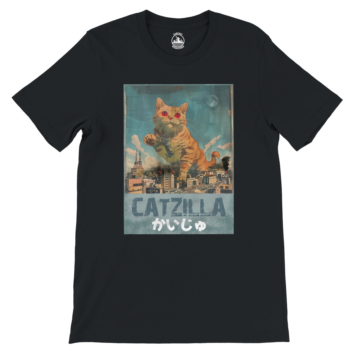 CATZILLA T-Shirt, Kaiju Monster Tee, Cat Lovers Shirt, Godzilla Style T-Shirt, Giant Monster Cat Design, Soft Cotton, Gift for Geeks, Japanese Culture Shirt - Rampage Design Studio