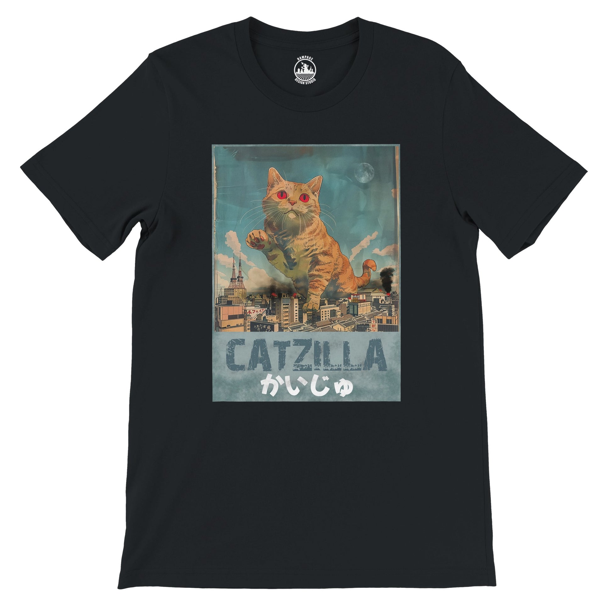 CATZILLA T-Shirt, Kaiju Monster Tee, Cat Lovers Shirt, Godzilla Style T-Shirt, Giant Monster Cat Design, Soft Cotton, Gift for Geeks, Japanese Culture Shirt - Rampage Design Studio