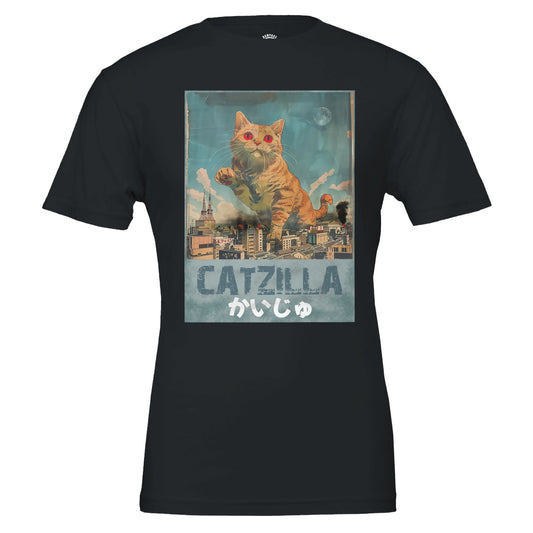 CATZILLA T-Shirt, Kaiju Monster Tee, Cat Lovers Shirt, Godzilla Style T-Shirt, Giant Monster Cat Design, Soft Cotton, Gift for Geeks, Japanese Culture Shirt - Rampage Design Studio