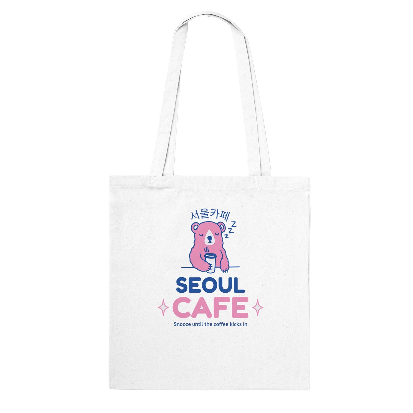 Snoozing Bear Tote Bag – Eco-Friendly Cotton with ‘Seoul Cafe’ Design - Rampage Design Studio