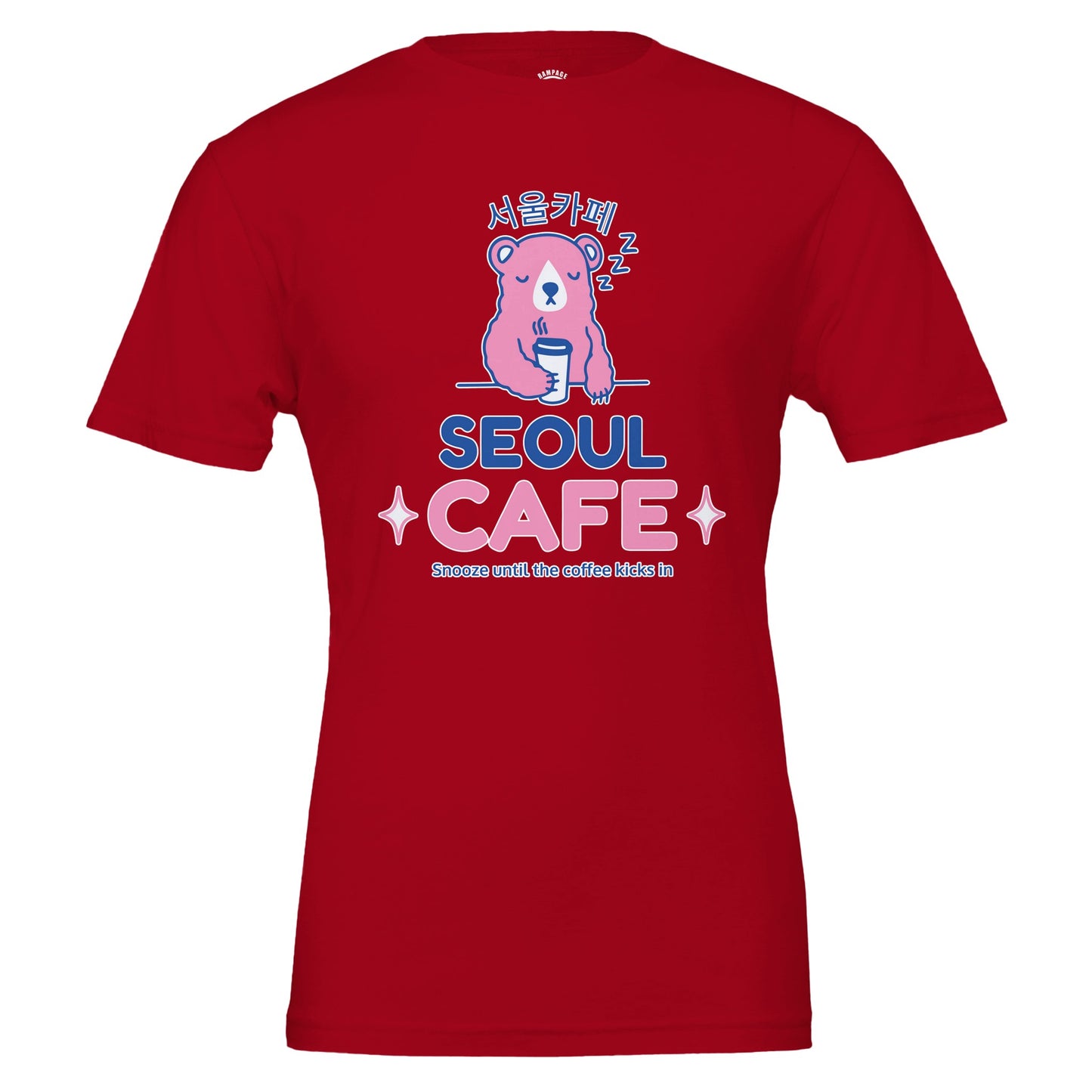 Sleepy Bear T-shirt, Cute Seoul Cafe Design, coffee lovers gift, cafe culture, Korean Design, funny cute design, coffee tee, Soft Cotton, Funny Coffee Quote - Rampage Design Studio