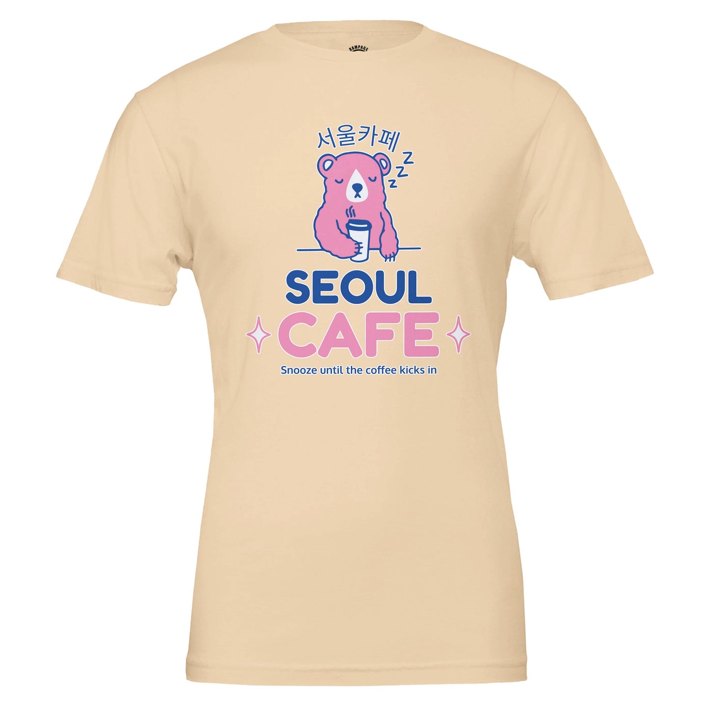 Sleepy Bear T-shirt, Cute Seoul Cafe Design, coffee lovers gift, cafe culture, Korean Design, funny cute design, coffee tee, Soft Cotton, Funny Coffee Quote - Rampage Design Studio