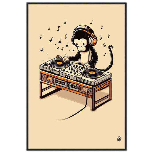 Monkey DJ Premium Matte Paper Wooden Framed Poster - Rampage Design Studio