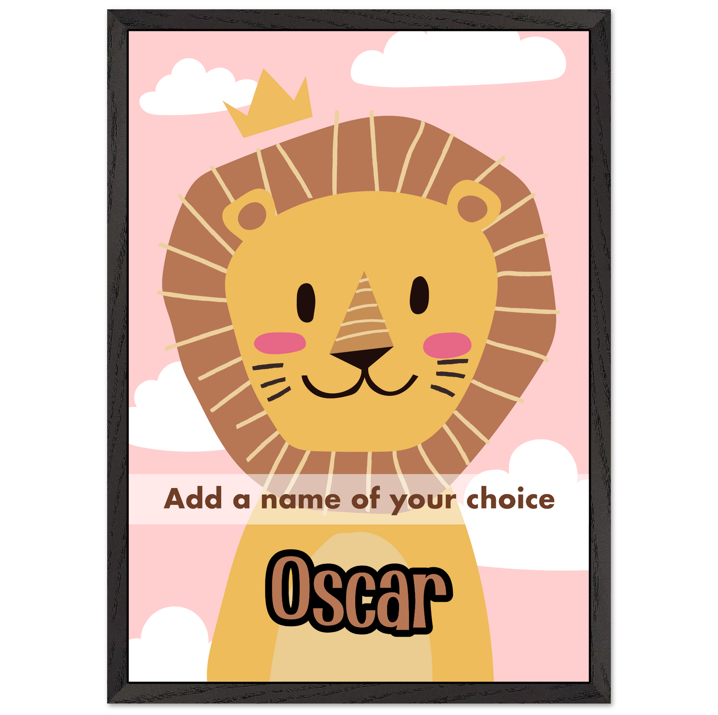 Personalised Childrens Wall Art Cute Cartoon Lion Framed Poster - Rampage Design Studio
