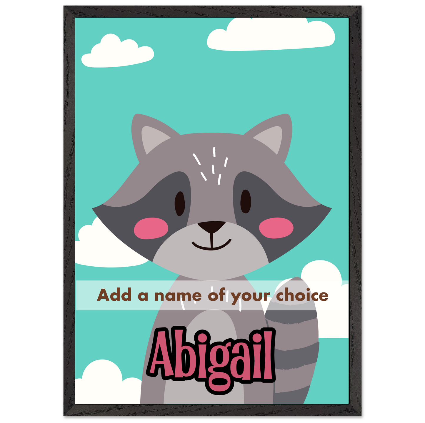 Personalized Kids Room Decor Cute Raccoon Children's Wall Art - Rampage Design Studio