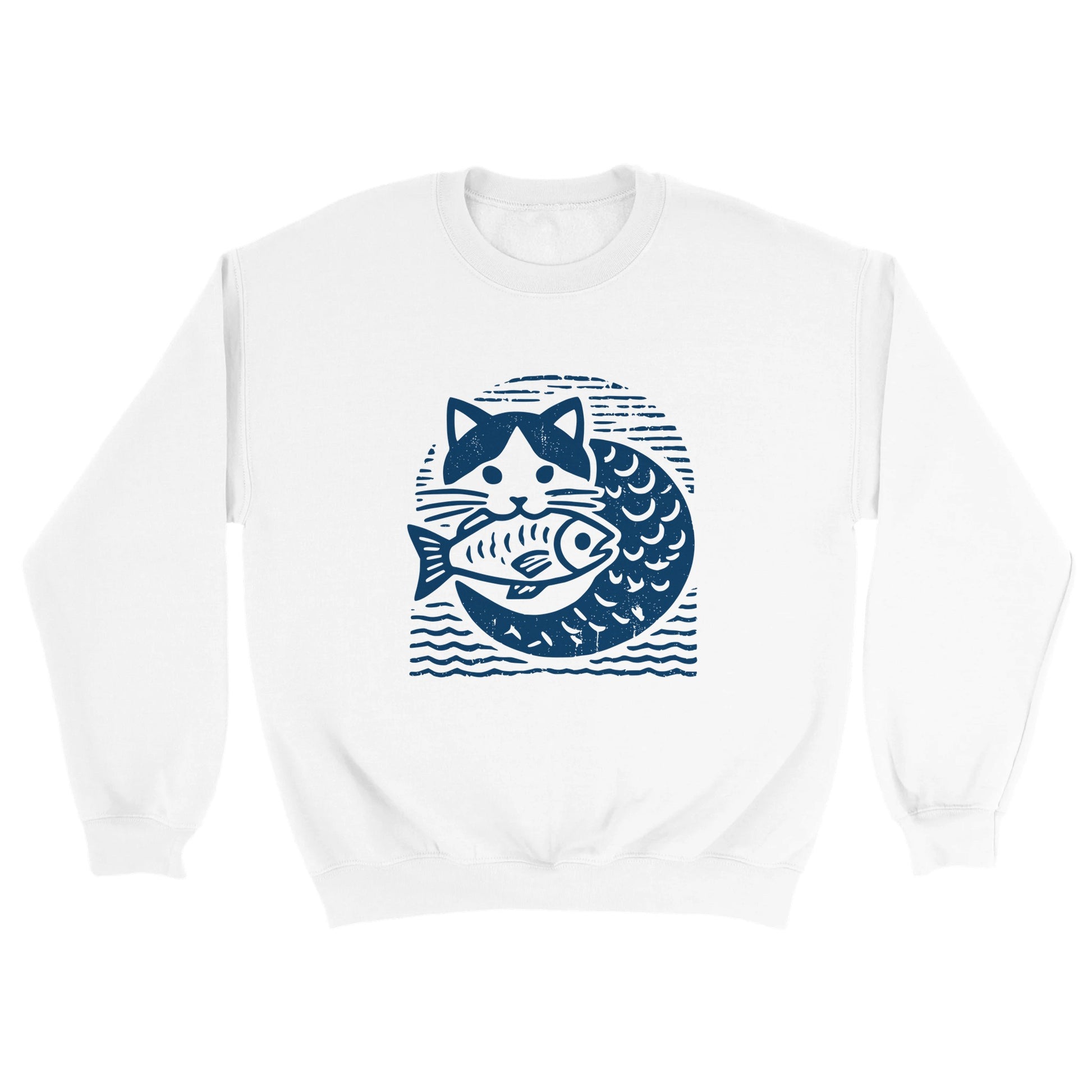 Cat & Fish Two-Tone Ink Block Print style Sweatshirt - Rampage Design Studio