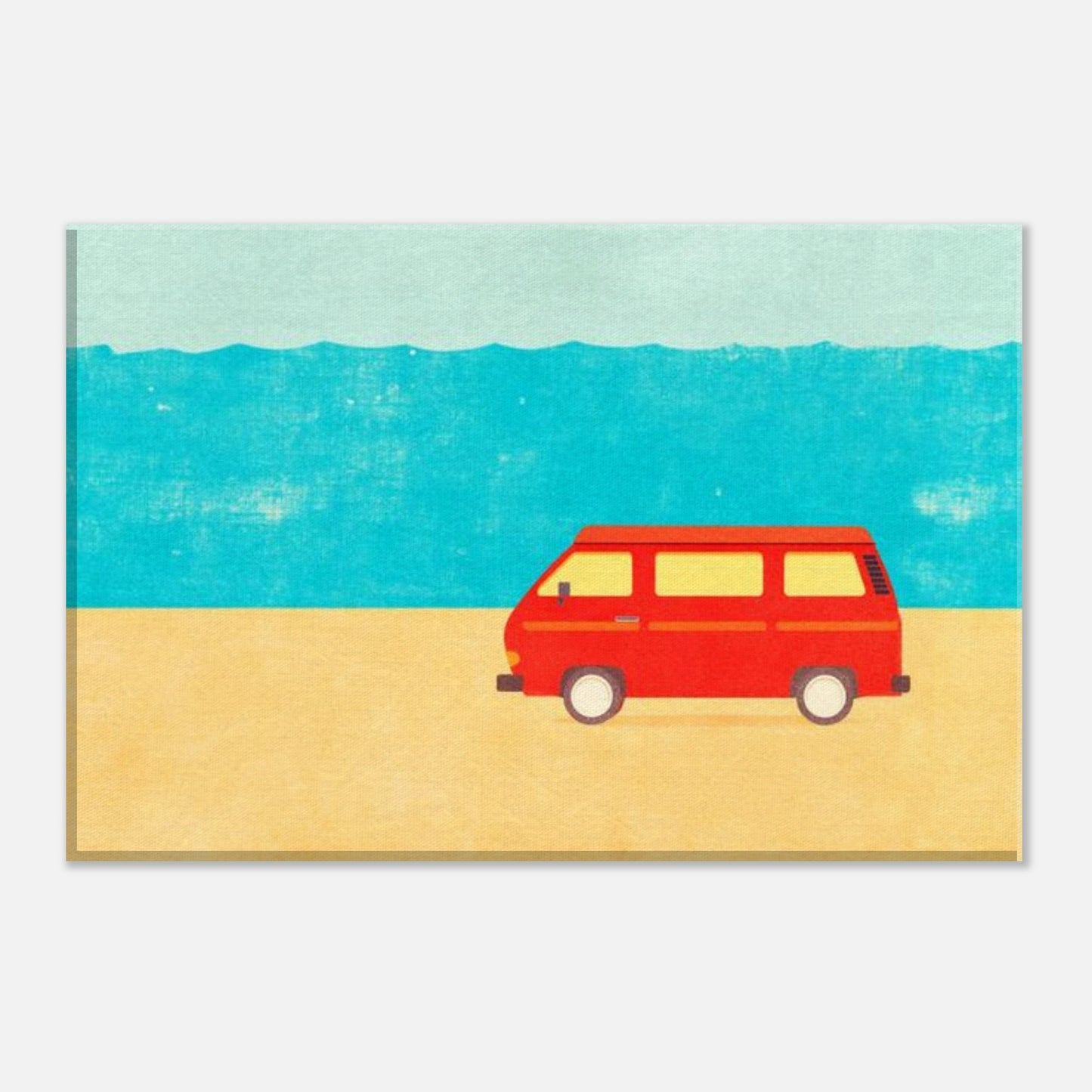 Minimalist VW Camper Van Beach Canvas – Retro Coastal Wall Art, Van Life Decor, Red Camper Print for Travel Lovers - Rampage Design Studio
