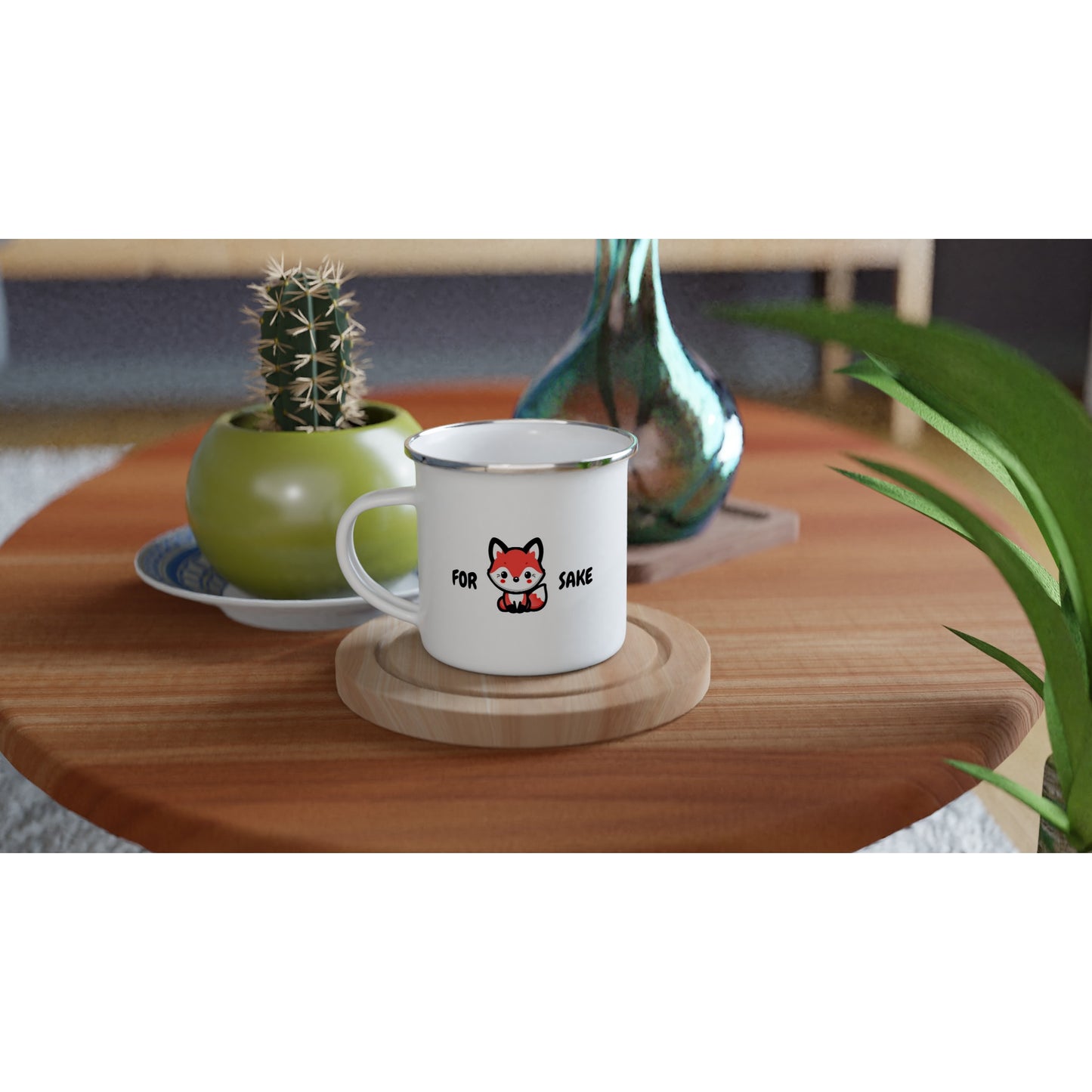 Funny Fox Mug – Enamel 12oz, 'For Fox Sake' Design, Perfect for Camping and Coffee - Rampage Design Studio