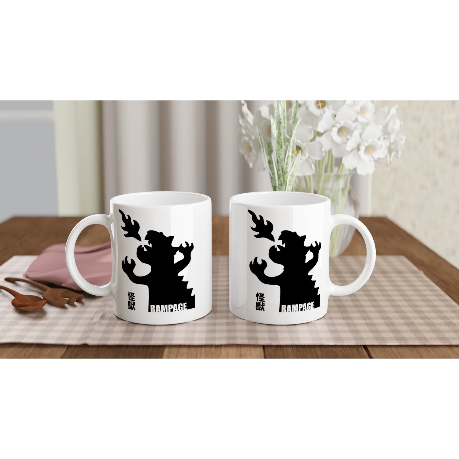 Rampage Design Studio Kaiju Monster Mug – Fire-Breathing Ceramic Cup with Japanese Text - Rampage Design Studio