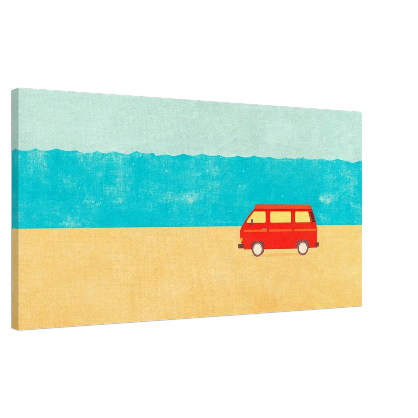 Minimalist VW Camper Van Beach Canvas – Retro Coastal Wall Art, Van Life Decor, Red Camper Print for Travel Lovers - Rampage Design Studio