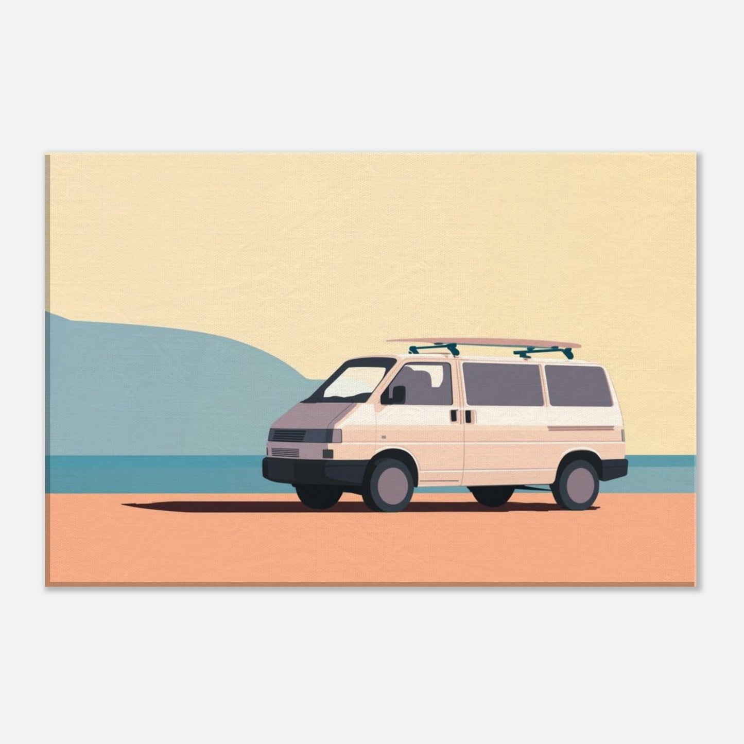 “Waiting for the Waves” – Minimalist VW Camper Van Canvas Print, Surf-Inspired Coastal Wall Art, Digital Artwork by Rampage Design Studio - Rampage Design Studio