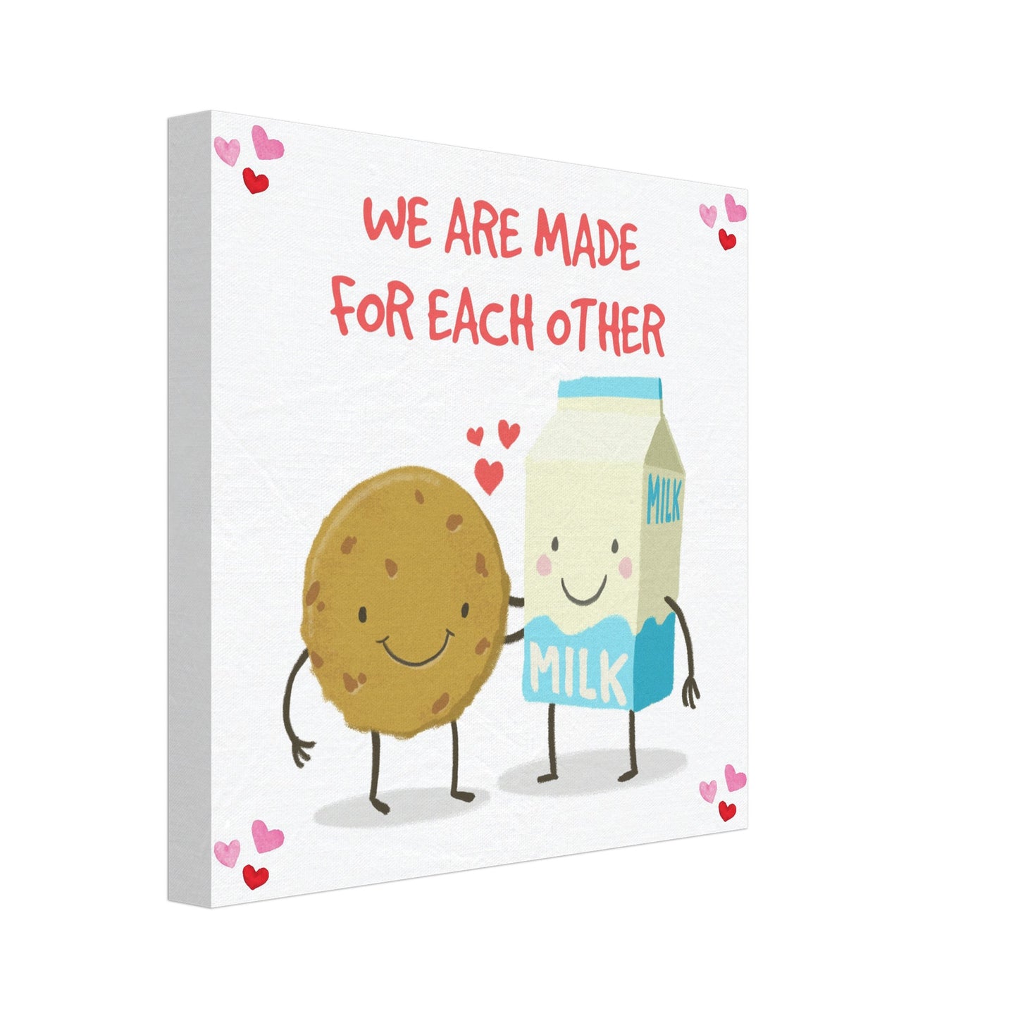 Valentine's Day Canvas Print, Cute Cookie & Milk Love Art, We Are Made for Each Other print, cute gift for a valentine - Rampage Design Studio