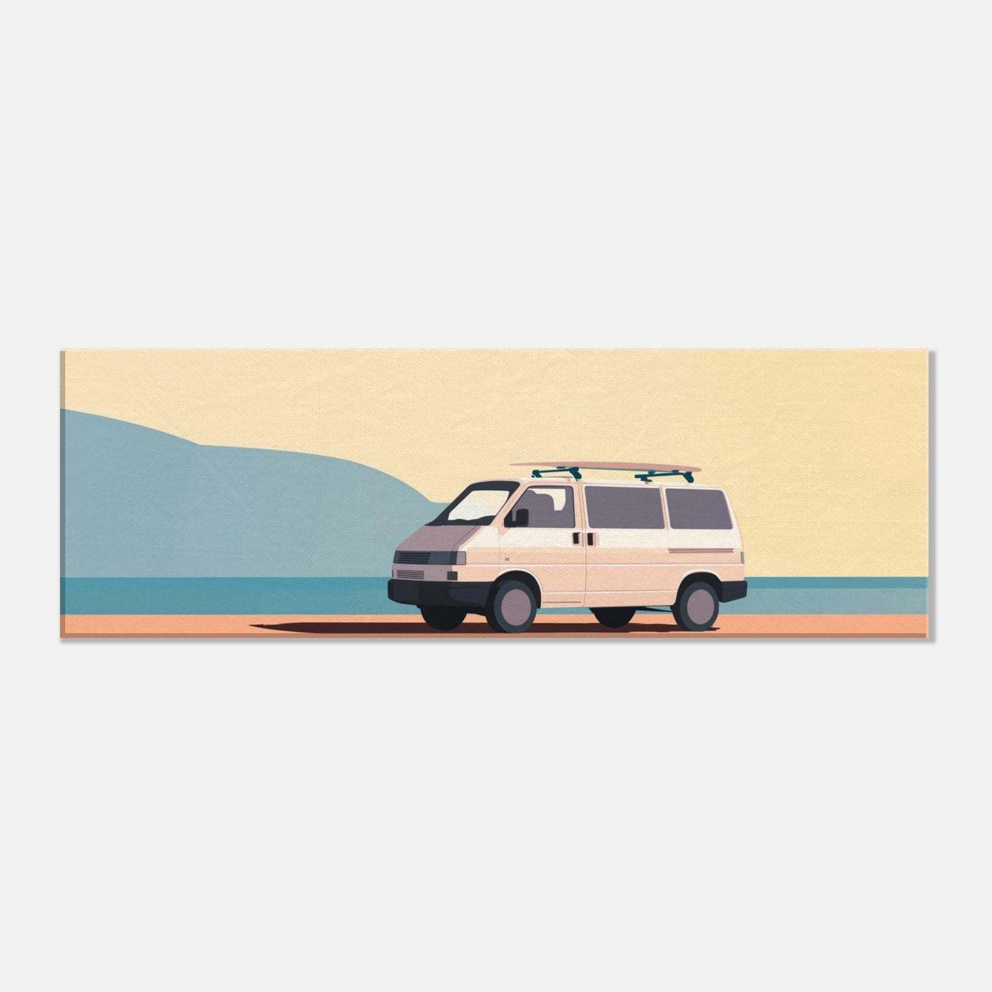 “Waiting for the Waves” – Minimalist VW Camper Van Canvas Print, Surf-Inspired Coastal Wall Art, Digital Artwork by Rampage Design Studio - Rampage Design Studio
