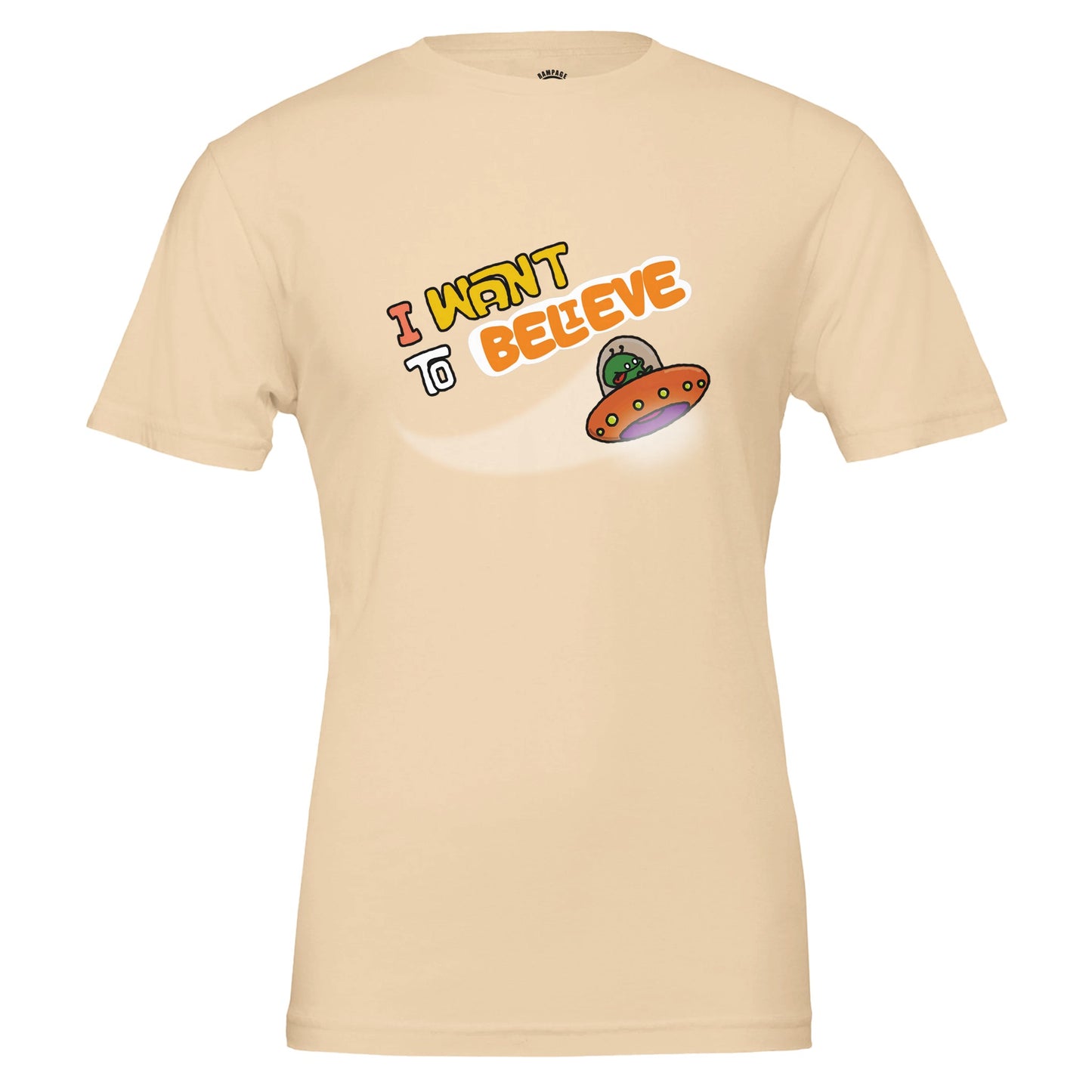 I Want to Believe T-Shirt, Fun Alien Design, UFO Tee, UAP T-Shirt, E.T. Design Shirt, X-Files Inspired Design, Bold Colours, Unisex Cotton Tee - Rampage Design Studio