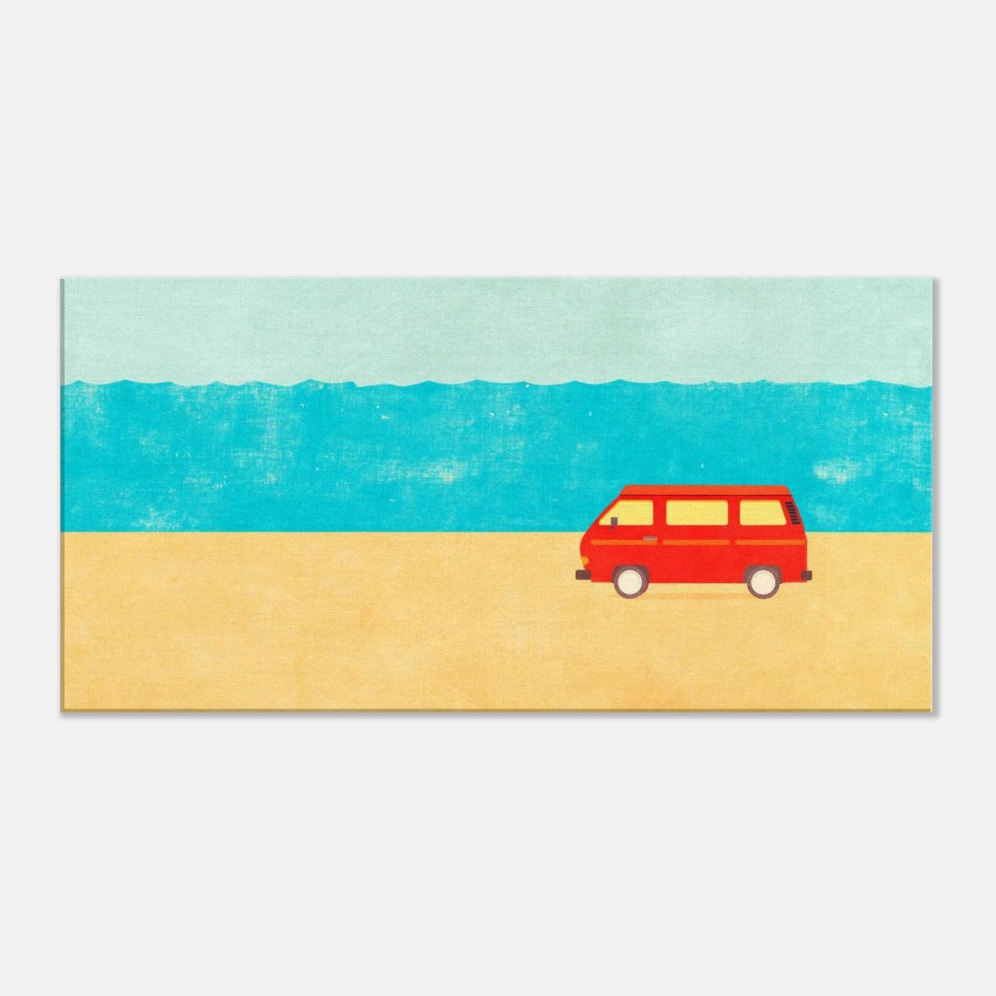 Minimalist VW Camper Van Beach Canvas – Retro Coastal Wall Art, Van Life Decor, Red Camper Print for Travel Lovers - Rampage Design Studio
