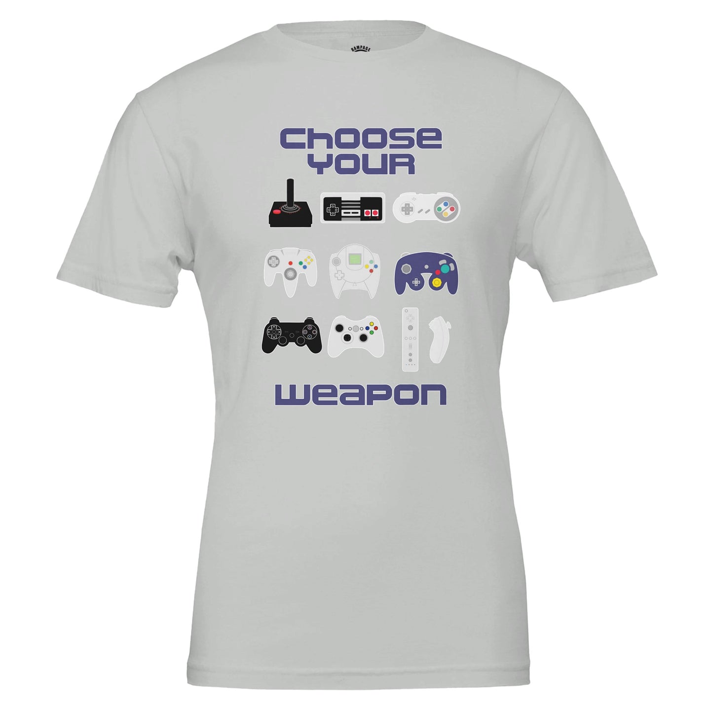 Retro Gamer T-Shirt, Choose Your Weapon, Vintage & Modern Game Controllers Design, Nintendo, Playstation, Sega, Atari, Xbox - Rampage Design Studio