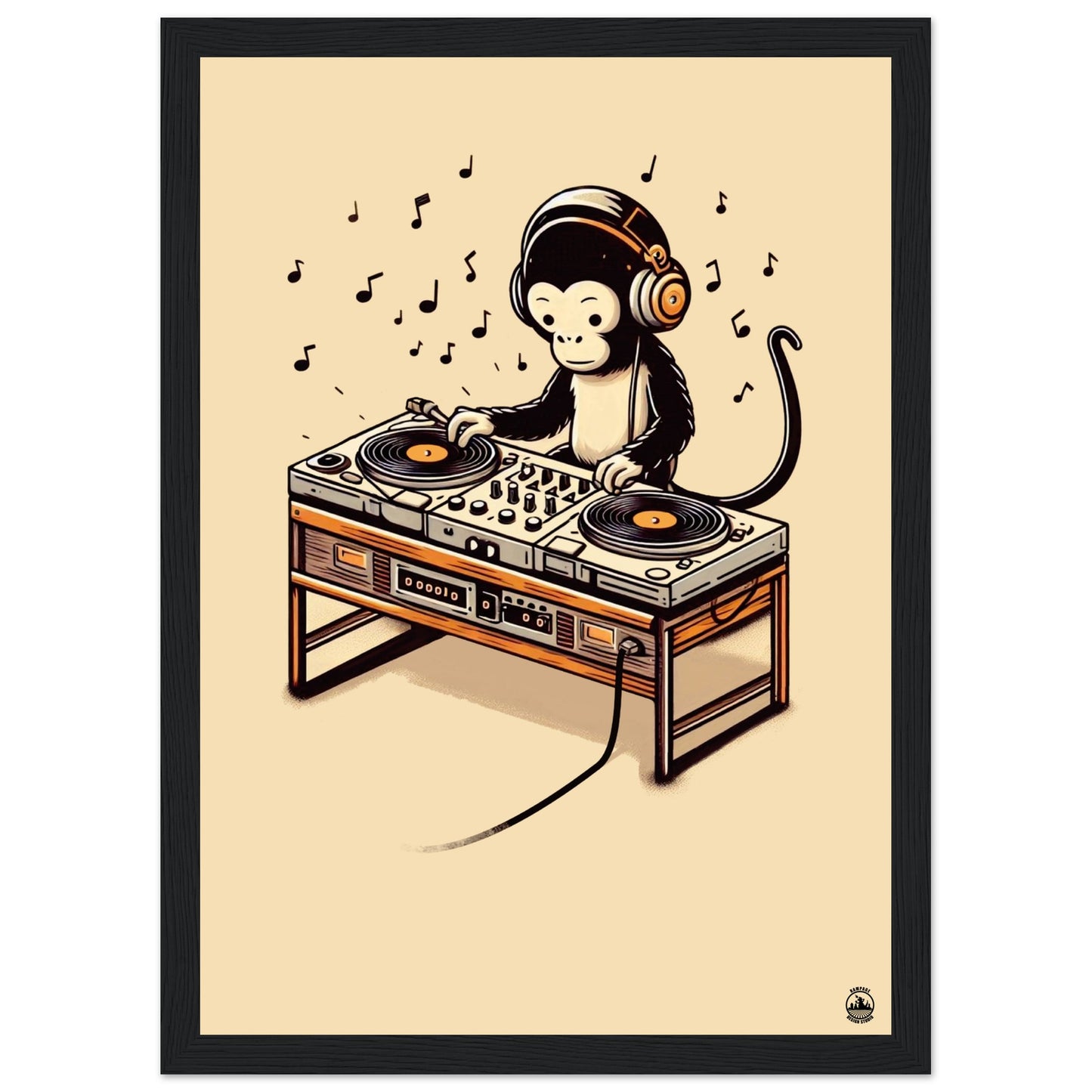 Monkey DJ Premium Matte Paper Wooden Framed Poster - Rampage Design Studio