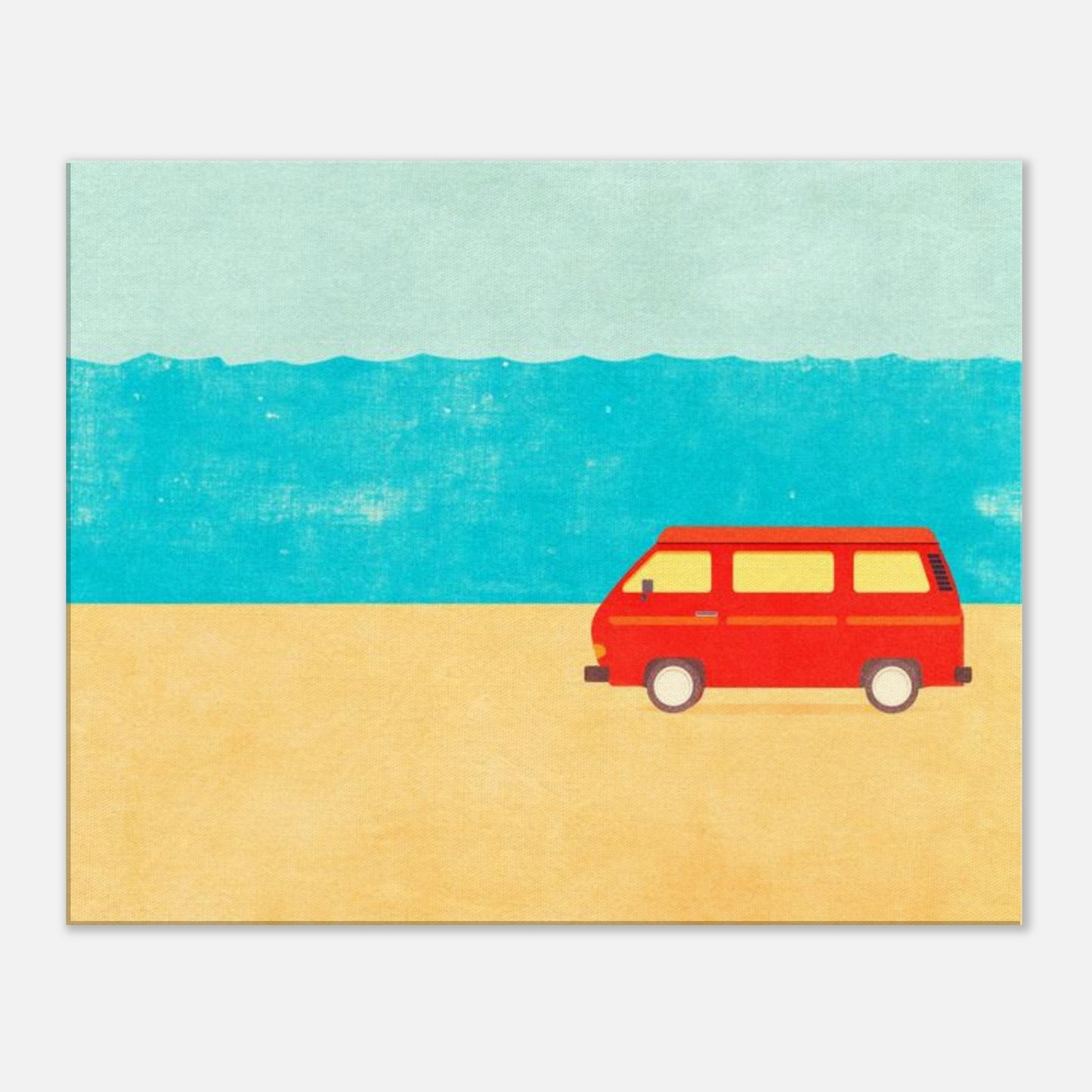 Minimalist VW Camper Van Beach Canvas – Retro Coastal Wall Art, Van Life Decor, Red Camper Print for Travel Lovers - Rampage Design Studio