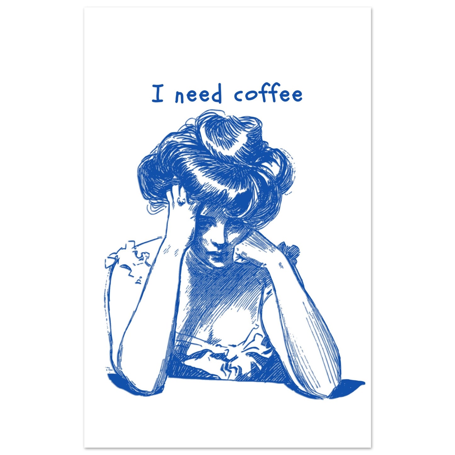 Weary Woman Fine Art Print – 'I Need Coffee' Illustration, Giclée Vivid Colors - Rampage Design Studio