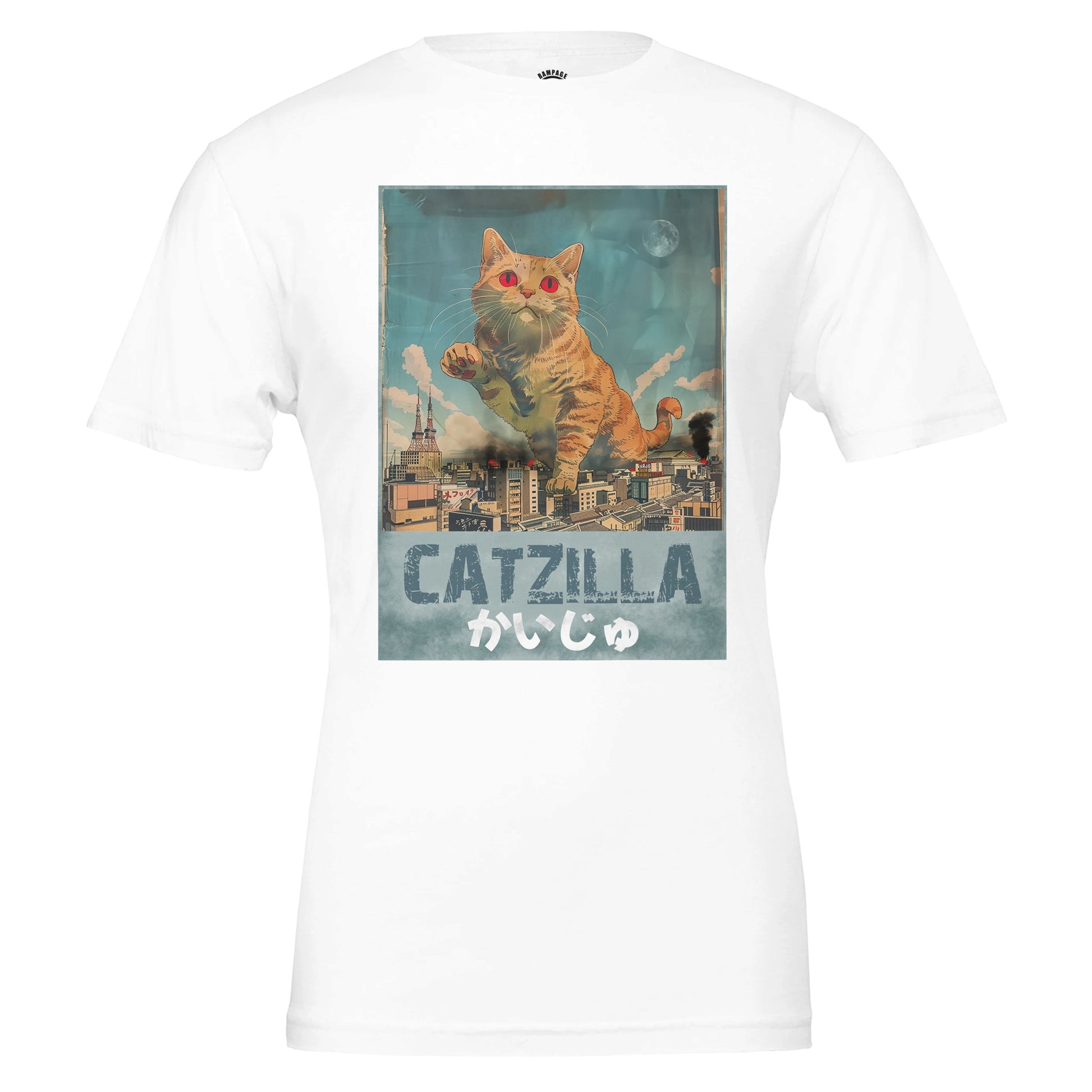 CATZILLA T-Shirt, Kaiju Monster Tee, Cat Lovers Shirt, Godzilla Style T-Shirt, Giant Monster Cat Design, Soft Cotton, Gift for Geeks, Japanese Culture Shirt - Rampage Design Studio