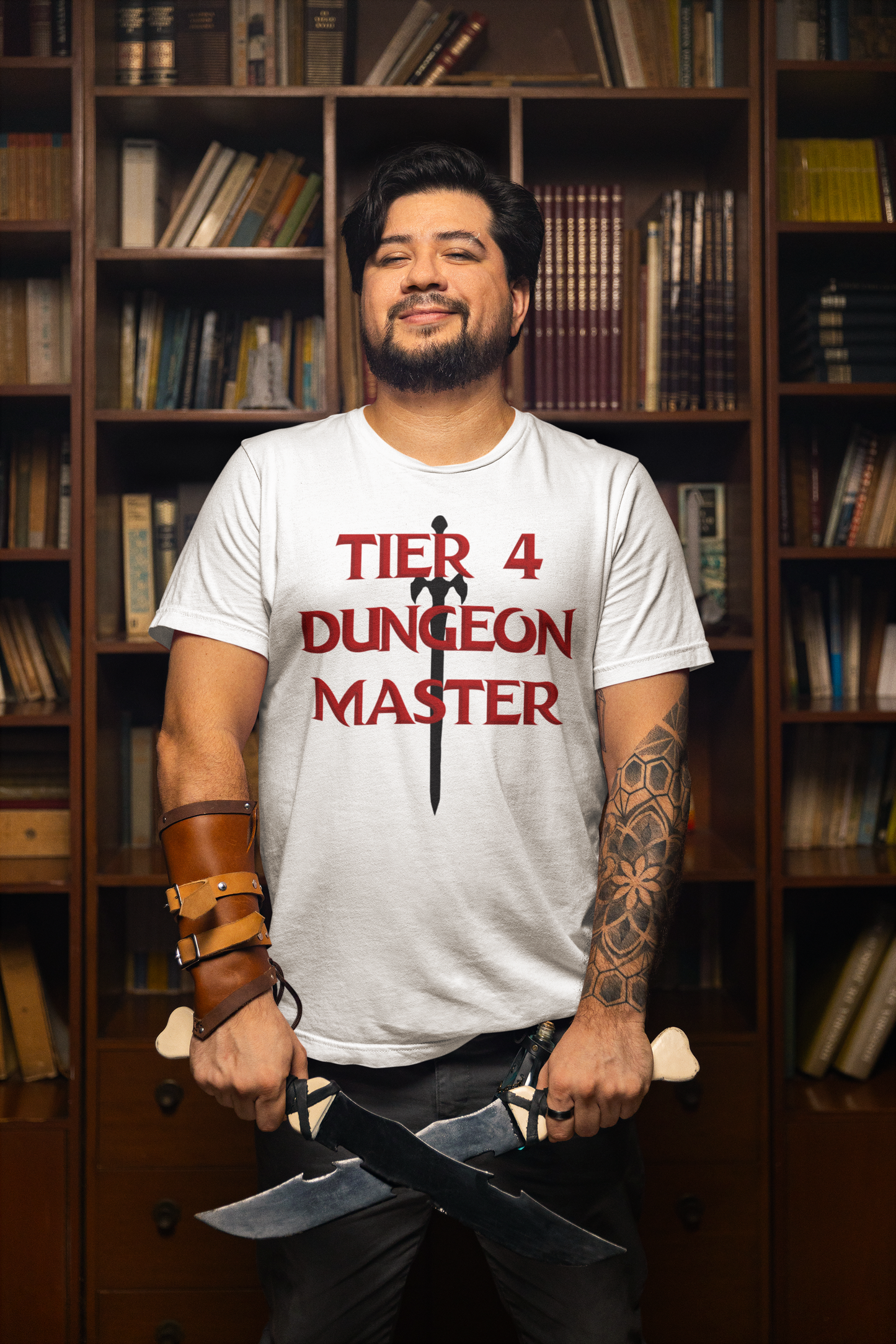Tier 4 Dungeon Master T-Shirt, D&D Style Design, Vorpal Sword Silhouette, Dungeons and Dragons, RPG fan shirt, Geek Shirt - Rampage Design Studio