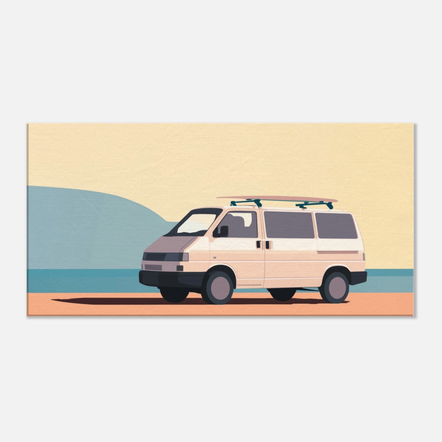 “Waiting for the Waves” – Minimalist VW Camper Van Canvas Print, Surf-Inspired Coastal Wall Art, Digital Artwork by Rampage Design Studio - Rampage Design Studio