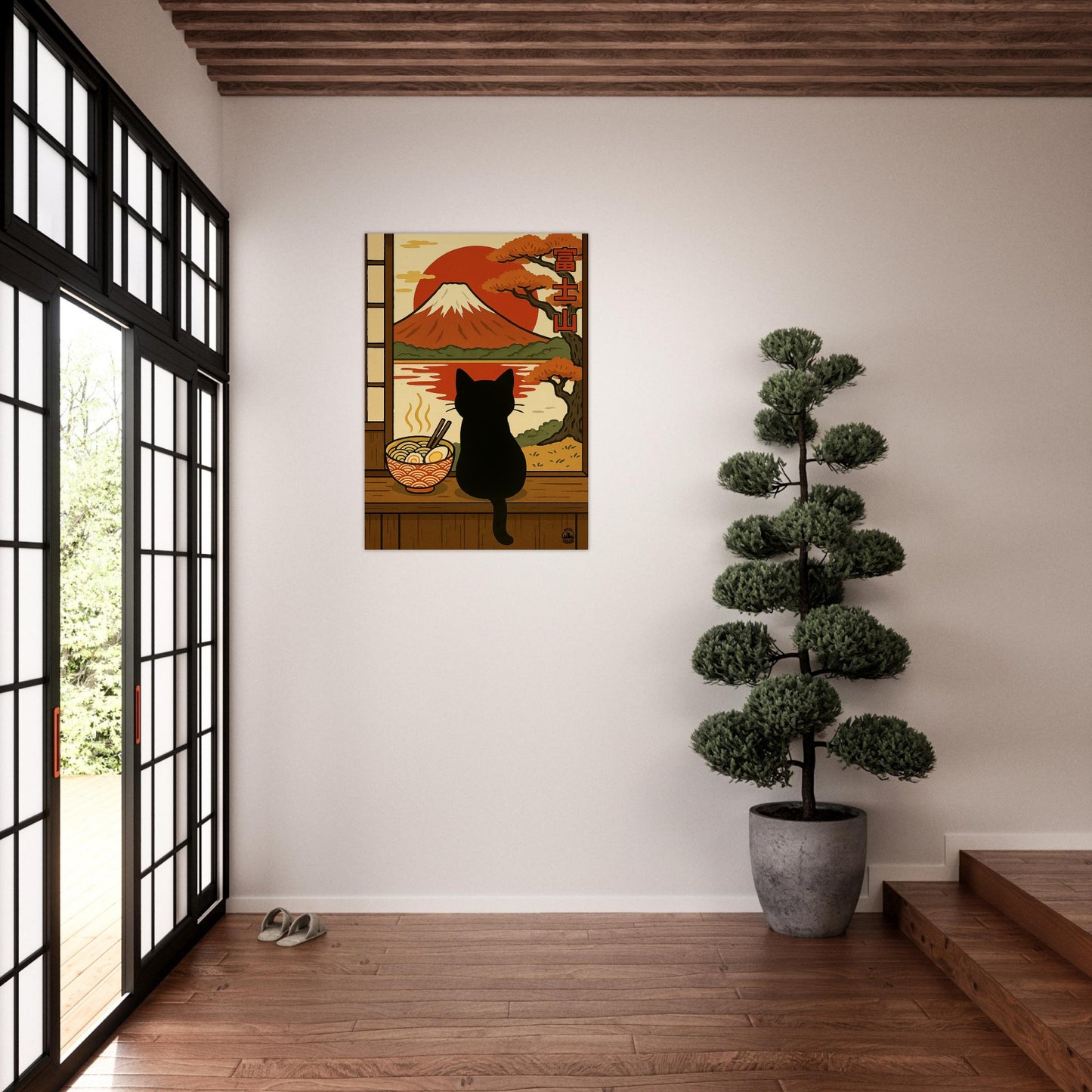 Japanese Wall Art Matt Poster- Mount Fuji Cat Poster - Ramen and Red Sun Artwork - Japanese Home Decor Gift - Rampage Design Studio