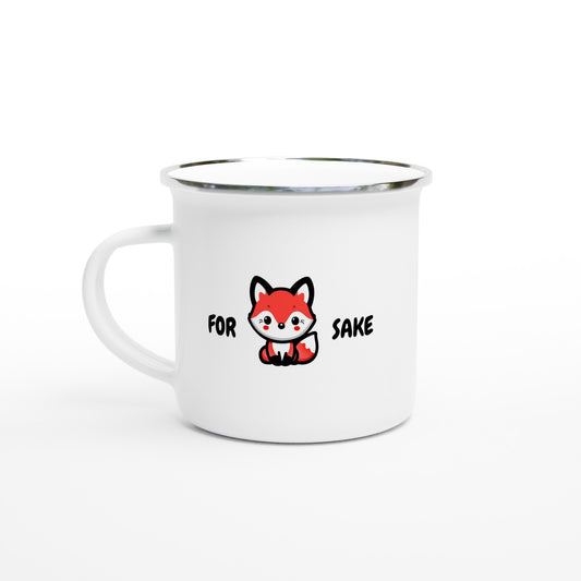 Funny Fox Mug – Enamel 12oz, 'For Fox Sake' Design, Perfect for Camping and Coffee - Rampage Design Studio