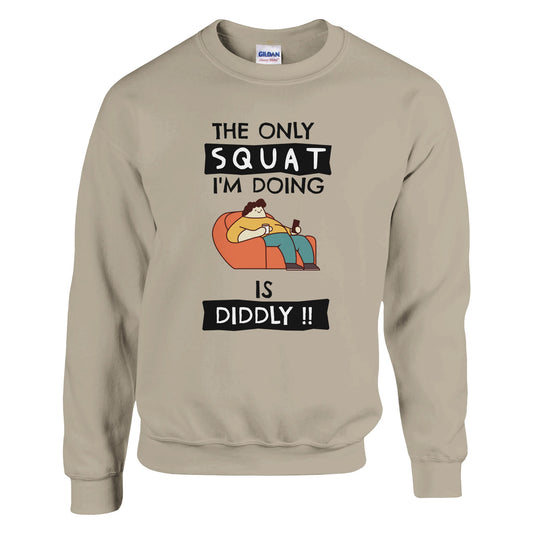 Funny Lazy Sweatshirt - The Only Squat I'm Doing Is Diddly - Gym Humor Pullover - Fitness Joke Sweater - Couch Potato Gift - Rampage Design Studio