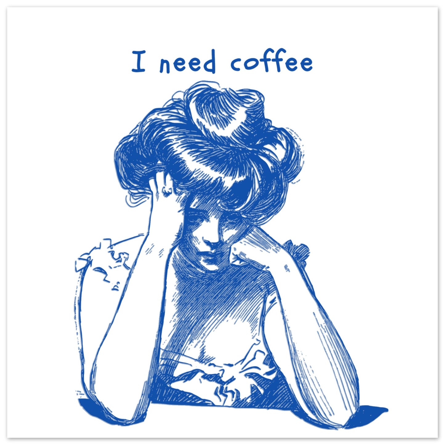 Weary Woman Fine Art Print – 'I Need Coffee' Illustration, Giclée Vivid Colors - Rampage Design Studio