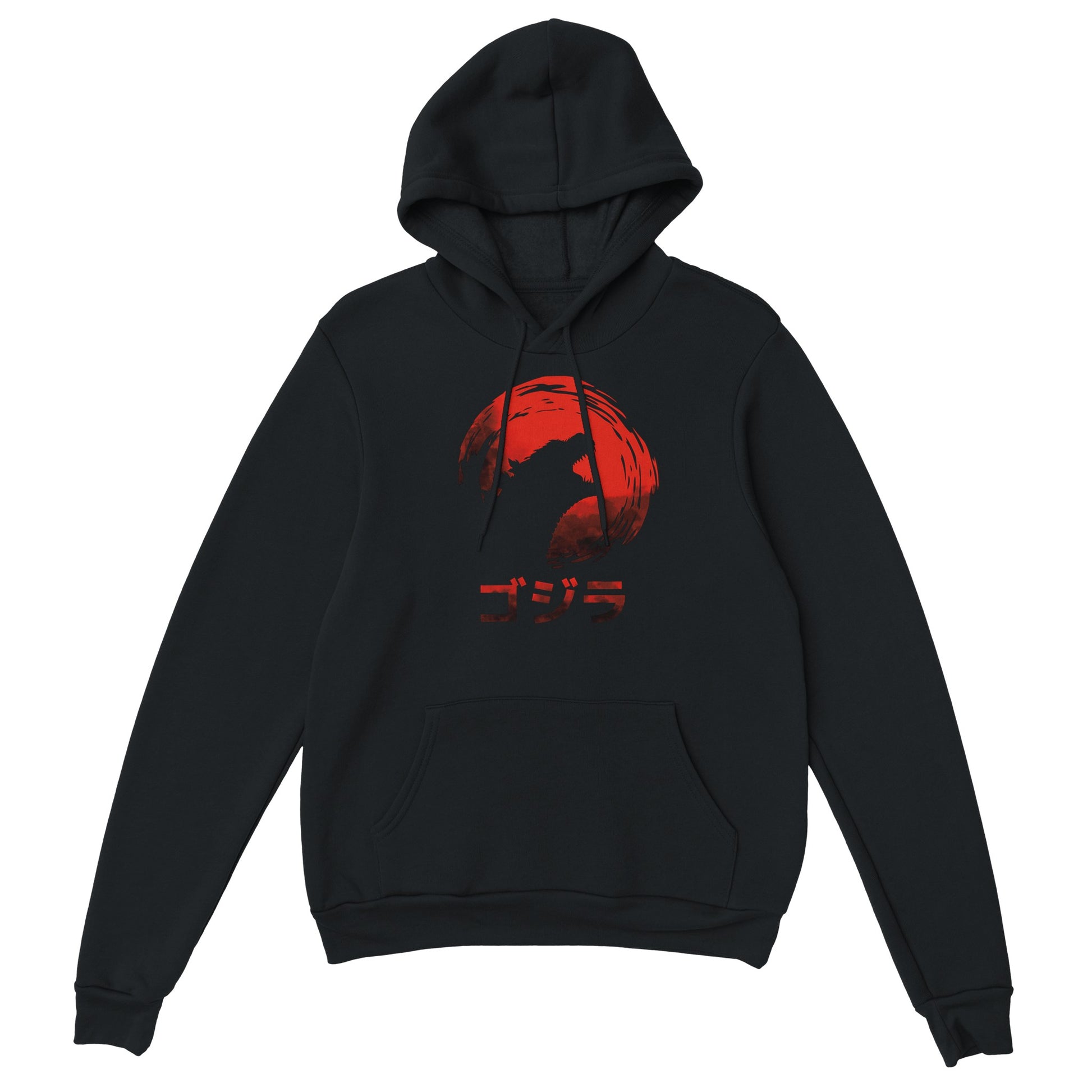 Godzilla Hoodie, Kaiju Hoodie, Dramatic Red Sun Design, Soft Cotton-Polyester Blend, Eye-Catching Japanese Text, Manga, Anime, Japanese Monster - Rampage Design Studio