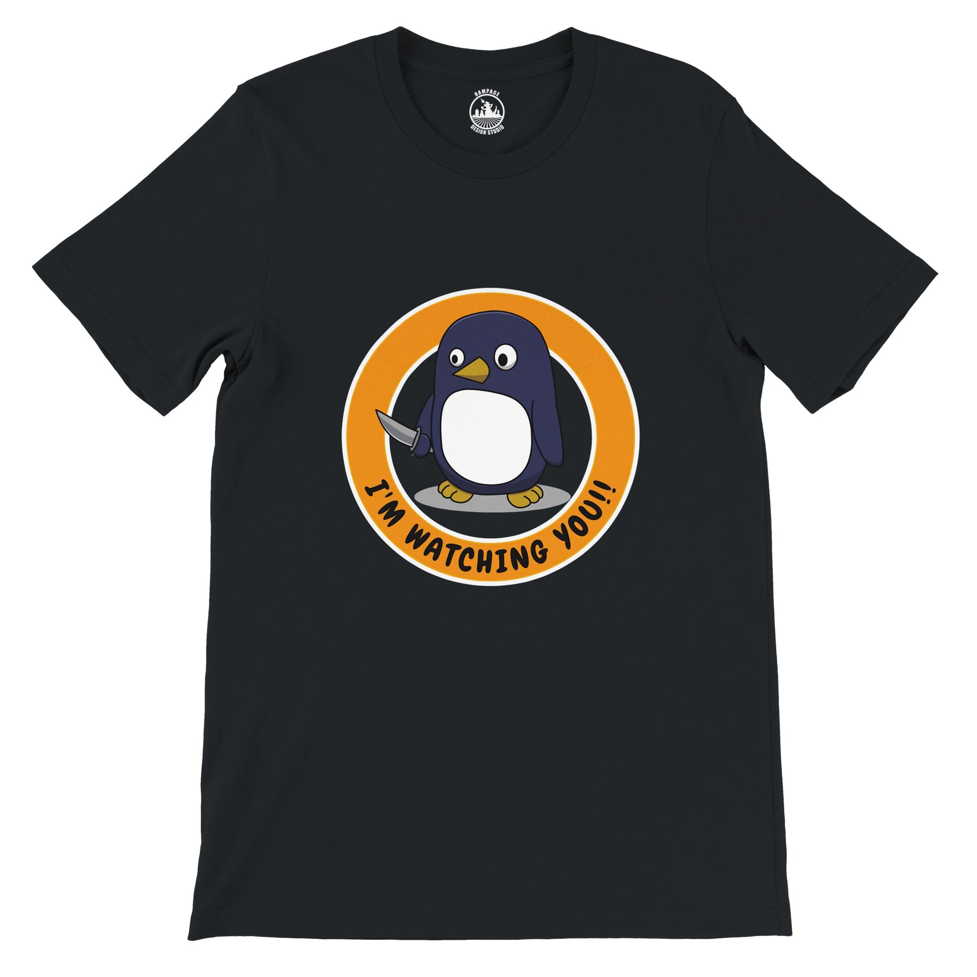 Sinister Penguin T-Shirt – I'm Watching You! – Unisex Soft Cotton Tee - Rampage Design Studio