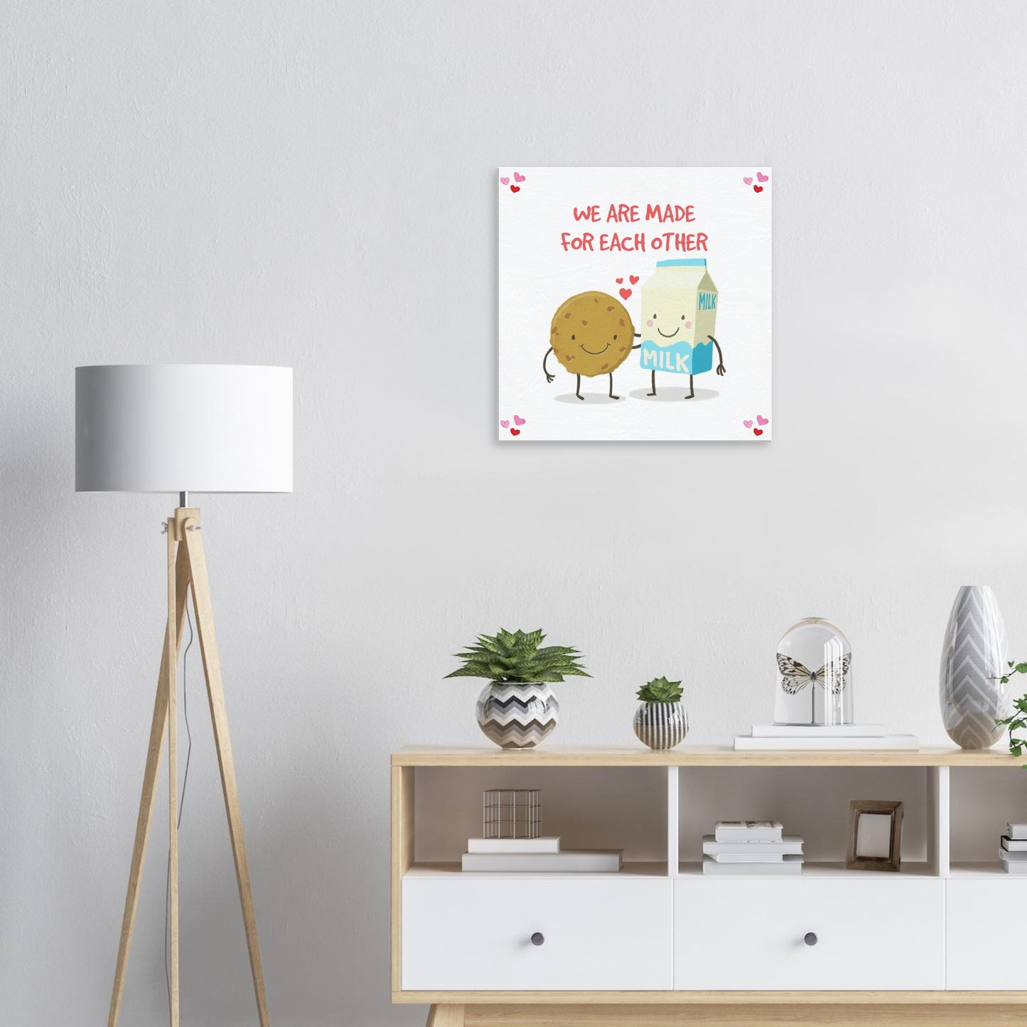 Valentine's Day Canvas Print, Cute Cookie & Milk Love Art, We Are Made for Each Other print, cute gift for a valentine - Rampage Design Studio